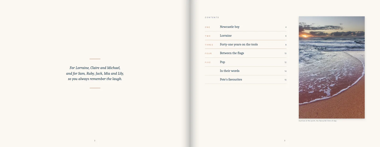 Sample memory book pages: Dedication and contents