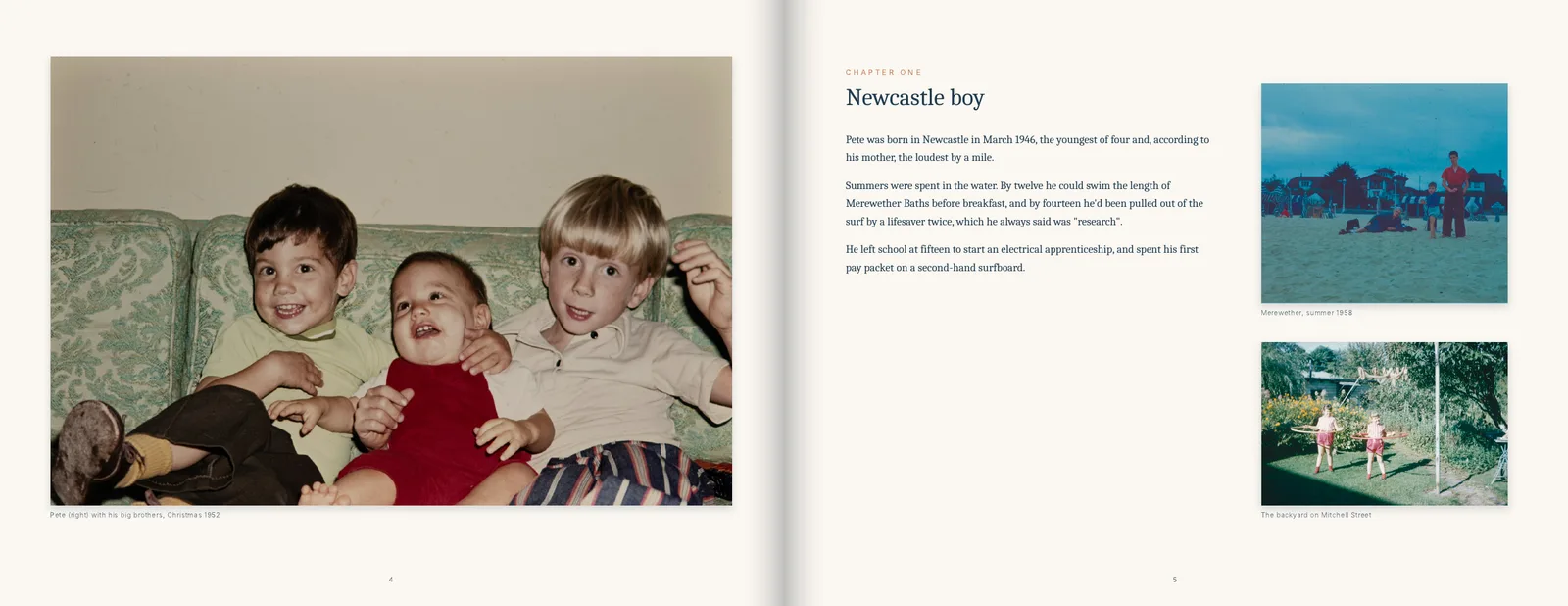Sample memory book pages: Chapter one: childhood photos and their story